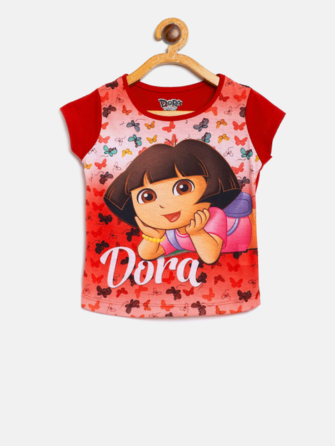 

Eteenz Girls Red & Pink Dora Print Round Neck T-shirt