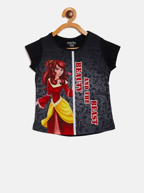 

Eteenz Girls Black Beauty & The Beast Print Round Neck T-shirt