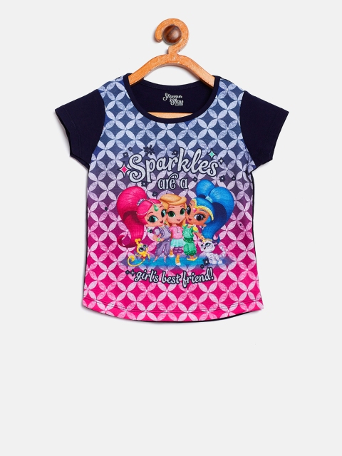 

Eteenz Girls Navy Blue & Pink Printed Round Neck T-shirt