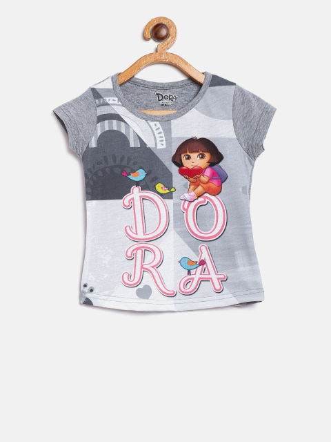 

Eteenz Girls Grey Melange Printed Round Neck T-shirt
