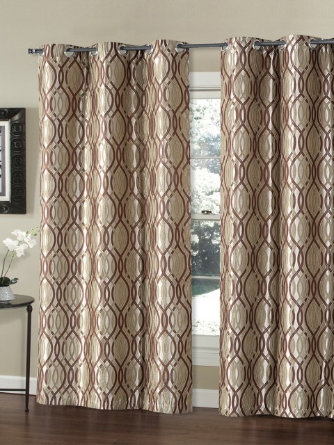 

Deco Window Brown & Gold-Toned Set of Single Door Curtains