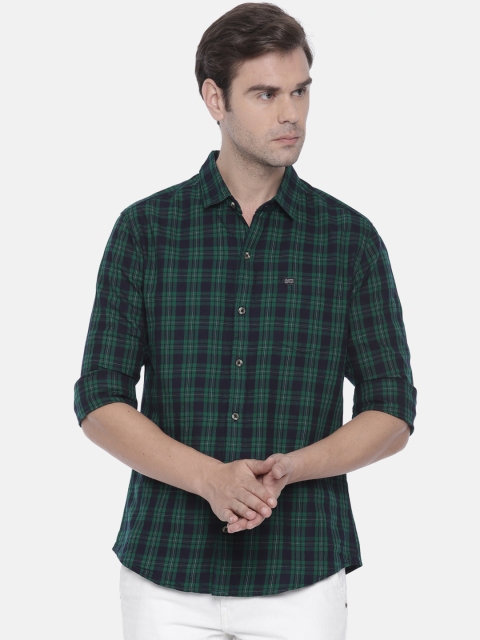 

The Indian Garage Co Men Navy & Green Regular Fit Checked Casual Shirt, Navy blue