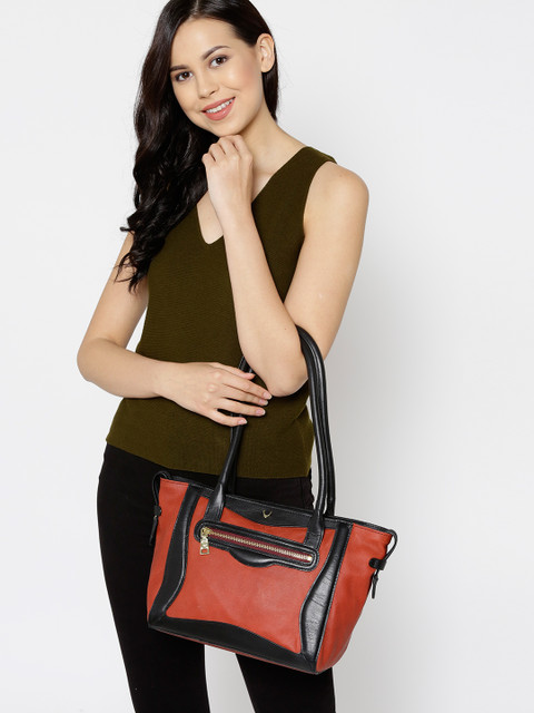 

Hidesign Rust Brown & Black Leather Shoulder Bag