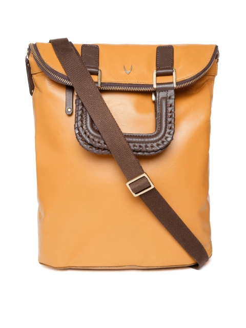 

Hidesign Mustard Yellow Solid Leather Handheld Bag