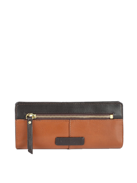 

Hidesign Women Tan Brown & Black Colourblocked Leather Two Fold Wallet