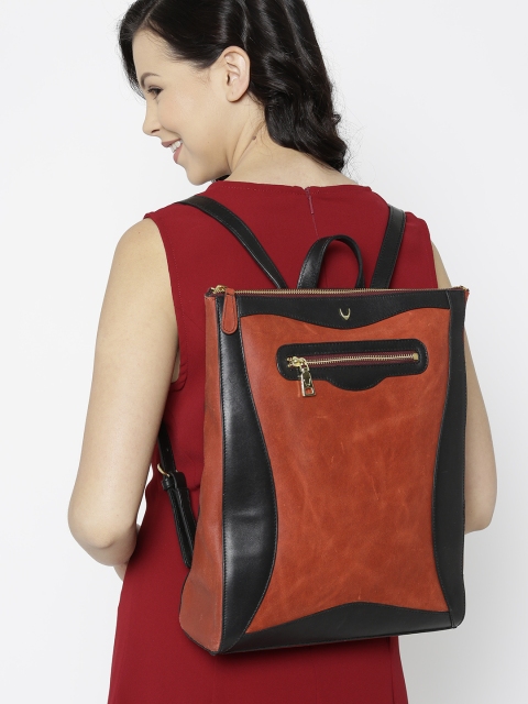 

Hidesign Women Rust Red & Black Colourblocked Leather Backpack