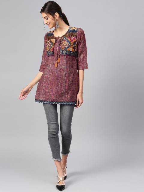

Shree Wine-Coloured & Beige Printed Layered Tunic, Purple