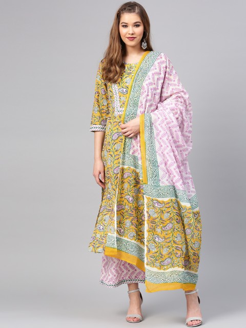 

Shree Women Yellow & White Printed Kurta with Palazzos & Dupatta