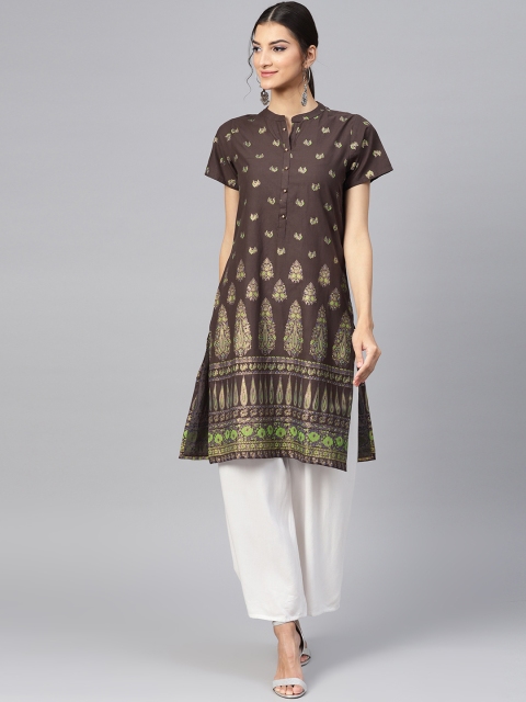 

Shree Women Brown & Green Printed Straight Kurta