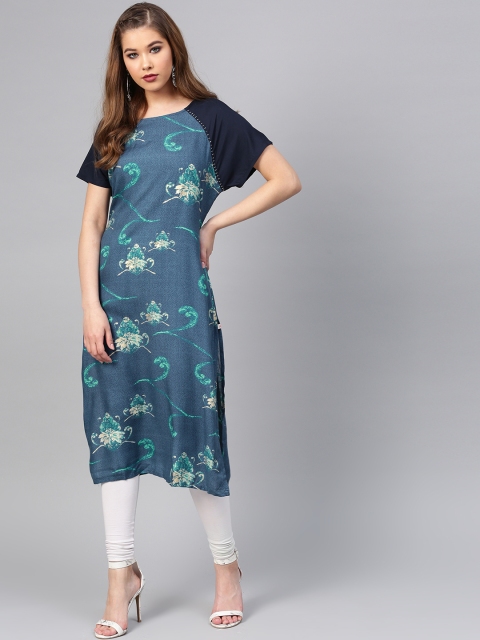 

Shree Women Blue Printed Straight Kurta