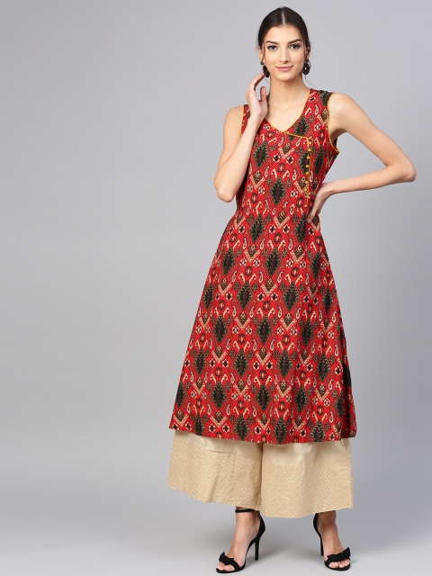 

Shree Women Red & Green Printed A-Line Kurta