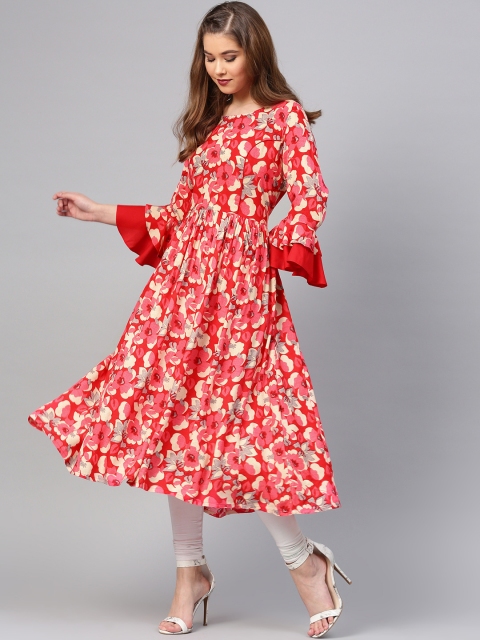 

Shree Women Pink & Off-White Printed A-Line Kurta