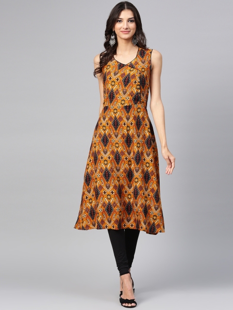 

Shree Women Mustard & Black Printed A-Line Kurta