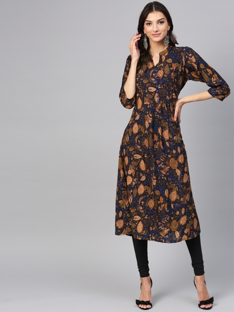 

Shree Women Navy Blue & Rust Brown Printed A-Line Kurta