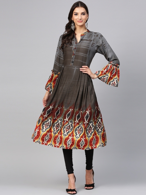 

Shree Women Charcoal Grey Printed A-Line Kurta
