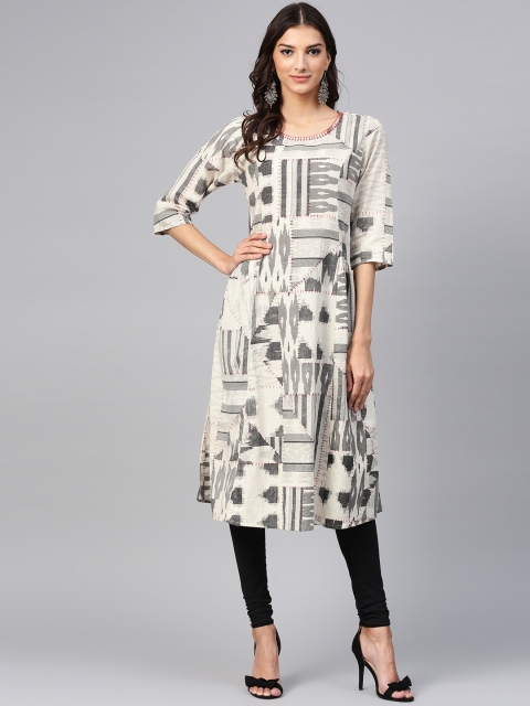 

Shree Women Off-White & Black Printed A-Line Kurta
