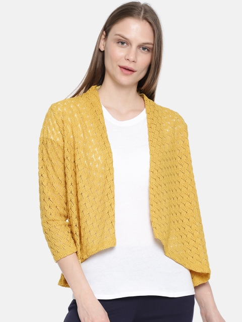 

Park Avenue Woman Mustard Yellow Self-Design Open Front Shrug