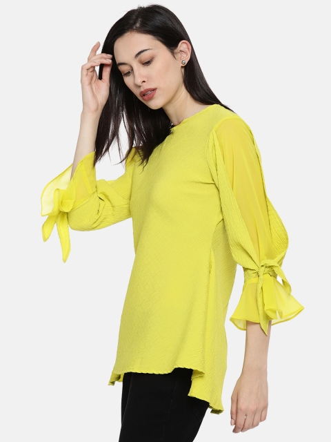 

Park Avenue Women Lime Green Solid High-Low Top