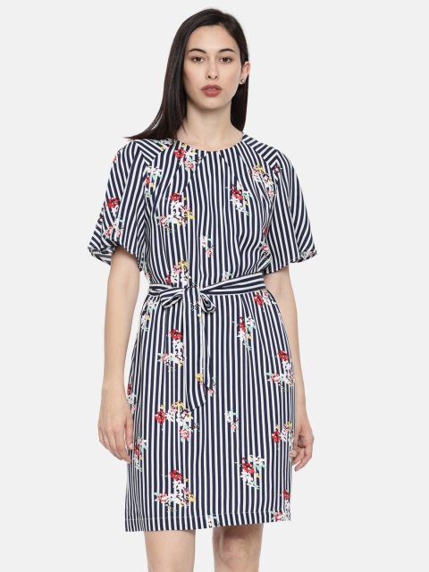 

Park Avenue Woman Women Navy Blue & White Striped A-Line Dress