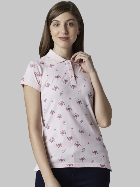 

Park Avenue Women Red Printed Polo Collar Pure Cotton T-shirt