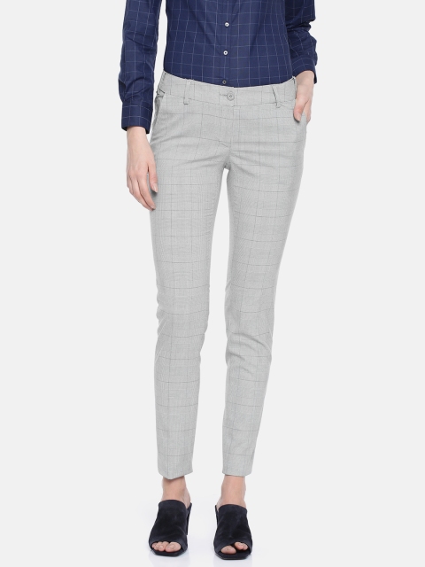 

Park Avenue Woman Grey Tapered Fit Checked Formal Trousers