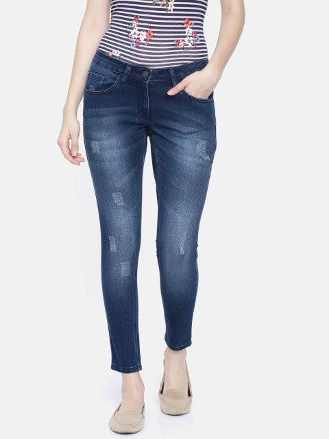 

Park Avenue Woman Blue Smart Regular Fit Mid-Rise Low Distress Stretchable Cropped Jeans