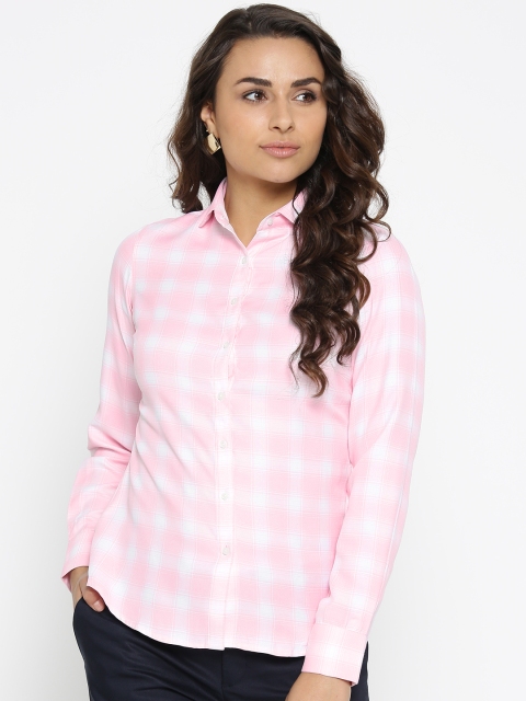 

Park Avenue Women White & Pink Regular Fit Checked Casual Shirt