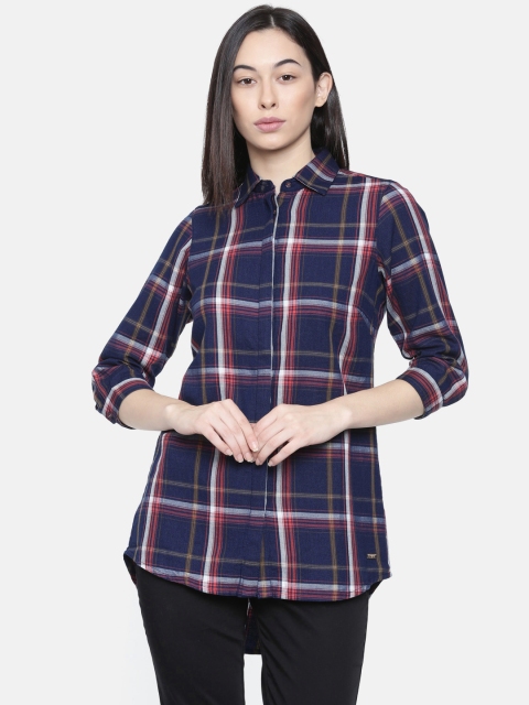 

Park Avenue Woman Women Blue & Red Checked High-Low Hem Shirt