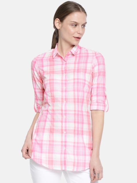 

Park Avenue Woman Pink & White Regular Fit Checked Casual Shirt