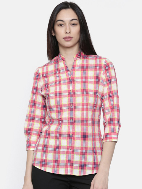 

Park Avenue Woman Women Pink & Yellow Regular Fit Checked Formal Shirt