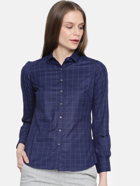 

Park Avenue Woman Navy & White Regular Fit Checked Formal Shirt, Navy blue