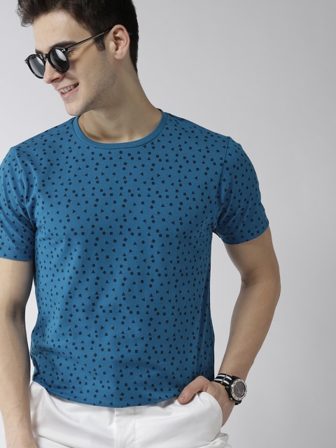 

Mast & Harbour Men Blue & Black Printed Round Neck T-shirt