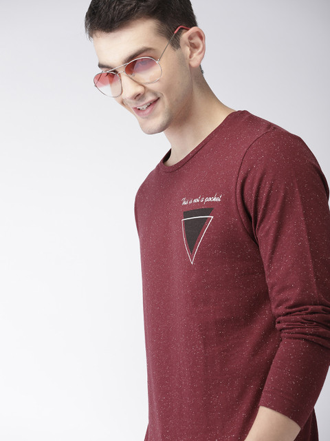

Mast & Harbour Men Burgundy Printed Round Neck T-shirt