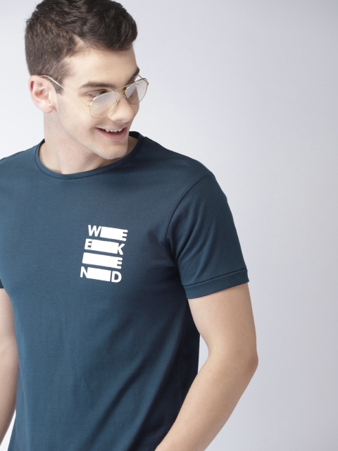 

Mast & Harbour Men Blue Printed Round Neck T-shirt