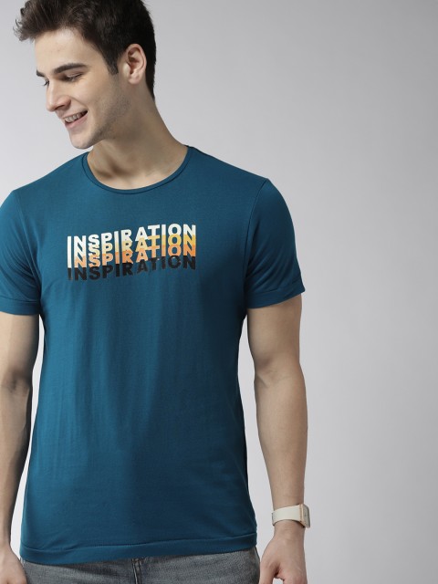 

Mast & Harbour Men Teal Blue Printed Round Neck T-shirt