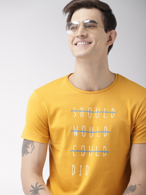 

Mast & Harbour Men Mustard Yellow Printed Round Neck T-shirt