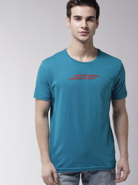 

Mast & Harbour Men Teal Blue Solid Round Neck T-shirt