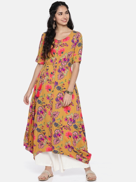 

Colour Me by Melange Women Yellow & Pink Printed A-Line Kurta