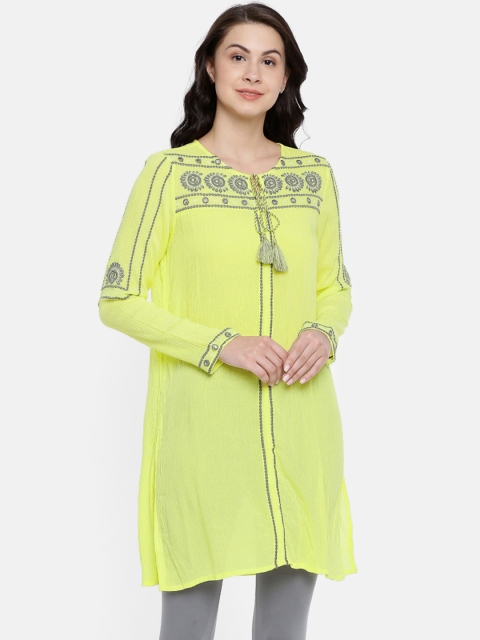 

Colour Me by Melange Women Lime Green Embroidered Straight Kurta