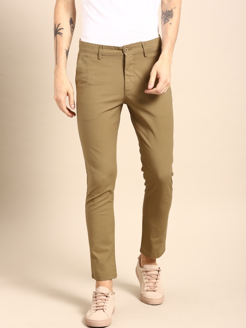 

ether Men Khaki Slim Fit Solid Cropped Chinos