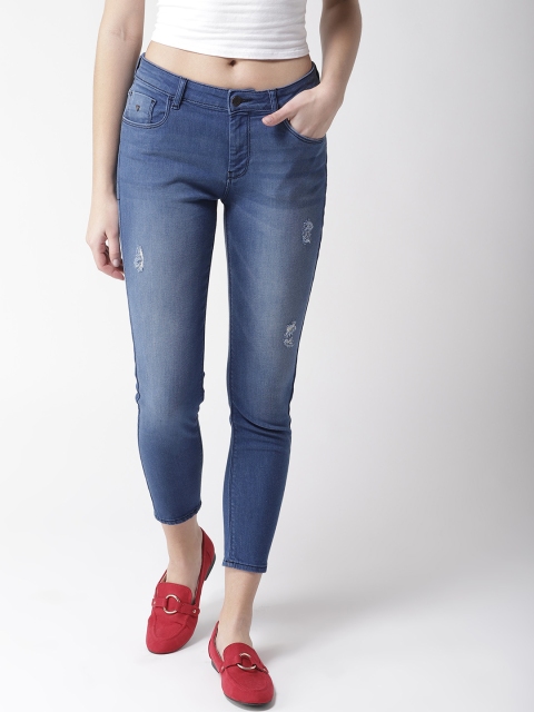 

Flying Machine Women Blue Skinny Fit Mid-Rise Low Distress Cropped Stretchable Jeans
