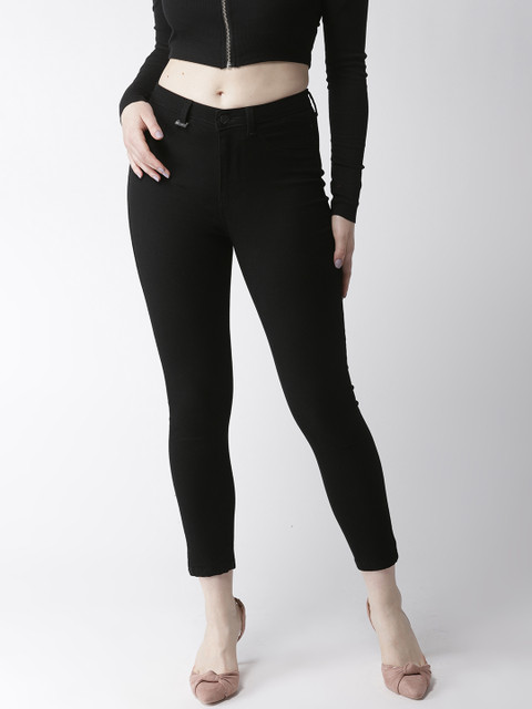 

Flying Machine Women Black Regular Fit High-Rise Clean Look Stretchable Cropped Jeans