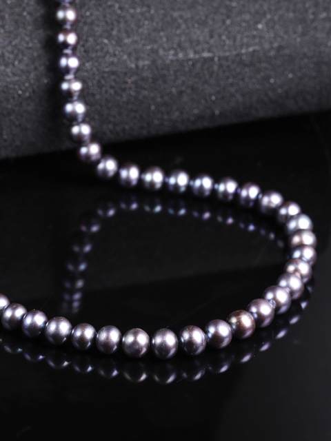

Sepia Grey Perfect Round Certified Fresh Water Pearls Sterling Silver Necklace