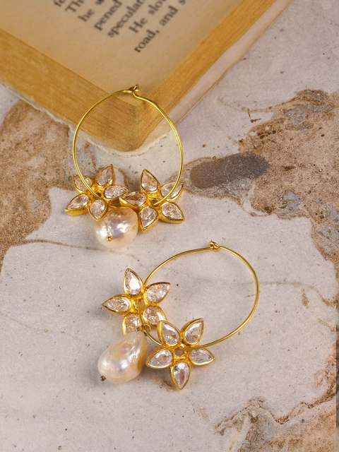 

Sepia Gold-Toned Sterling Silver Certified Fresh Water Pearls Drop Earrings