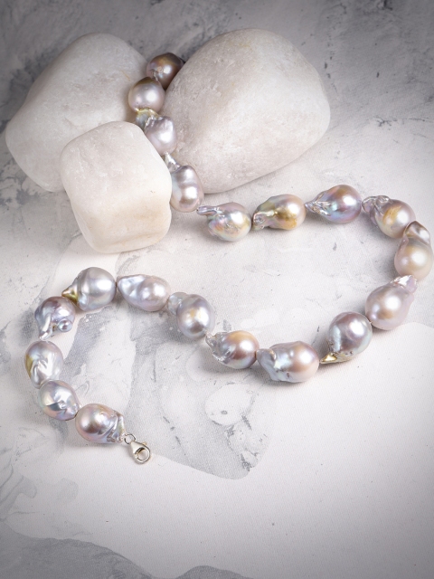 

Sepia Grey Sterling Silver Certified Fresh Water Pearls Baroque Necklace