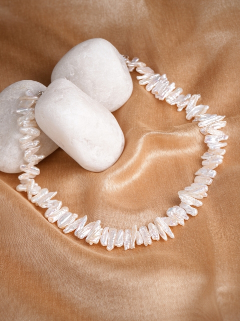 

Sepia White Sterling Silver Irregular Long Certified Fresh Water Pearls Necklace
