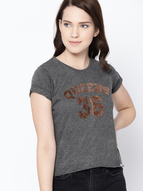 

Kook N Keech Women Charcoal Grey Printed Round Neck T-shirt