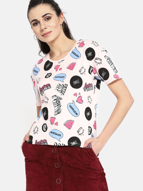 

Kook N Keech Women Peach-Coloured & Blue Printed T-shirt