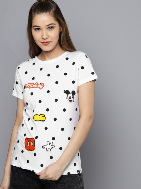 

Kook N Keech Disney Women White & Black Printed Round Neck T-shirt