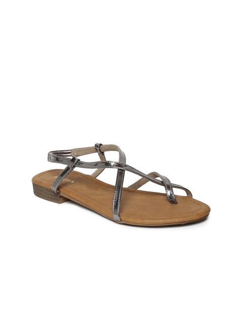 

Rocia Women Gunmetal-Toned Solid Open Toe Flats, Metallic